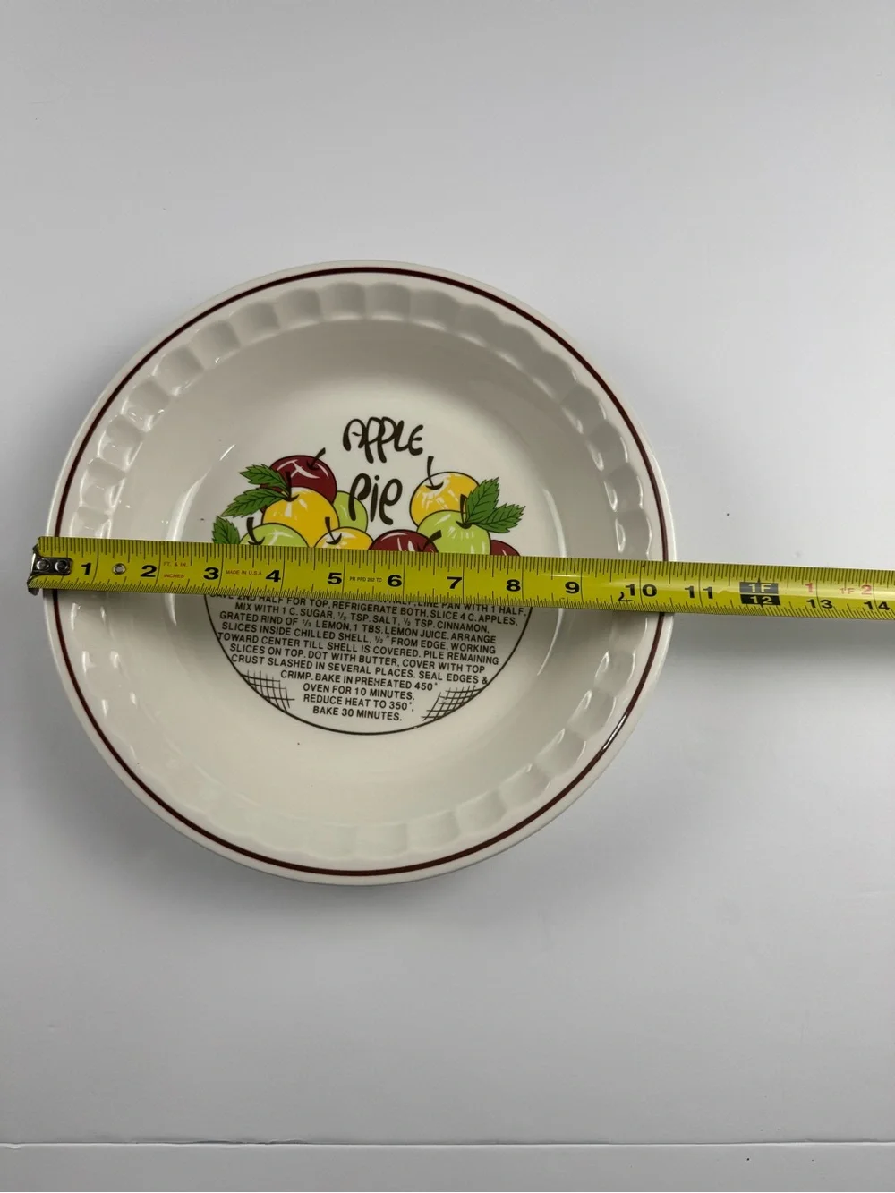 Vintage Apple Pie Ceramic Baking Dish in White with Red Trim
